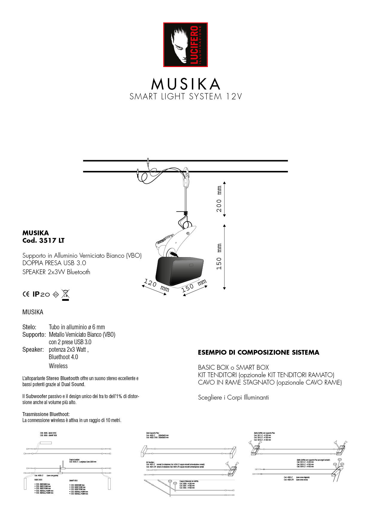 MUSIKA | SMART LIGHT SYSTEM 12V LED | Sistema Cavi Bassa Tensione 12V | Lucifero Illuminazione | Torino | Made in Italy